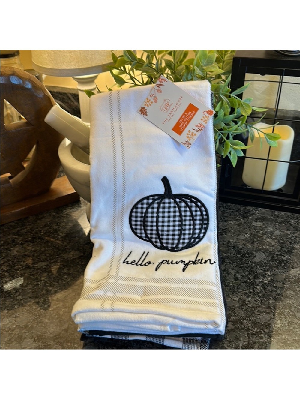 ⭐️2 For $18 The Farmhouse Rachel Ashwell Hello Pumpkin Kitchen Tea Hand Towel